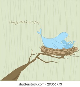 Mother's Day Greeting Card front featuring mother bird hugging baby bird
