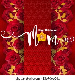 Mother's day greeting card with gold paper cut art craft style on color Background for greetings card, invitation.