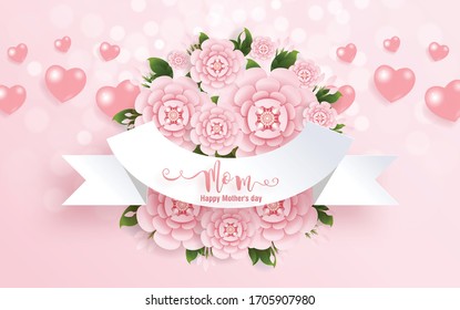 Mother's day greeting card with gold paper cut art craft style on color Background for greetings card, invitation.