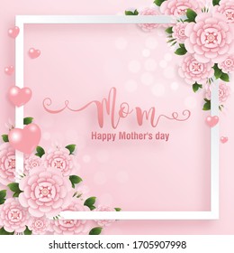 Mother's day greeting card with gold paper cut art craft style on color Background for greetings card, invitation.