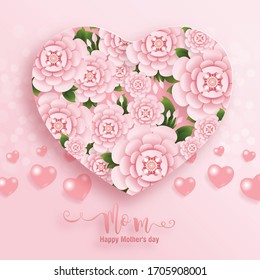 Mother's day greeting card with gold paper cut art craft style on color Background for greetings card, invitation.