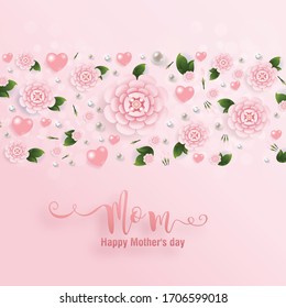 Mother's day greeting card with gold paper cut art craft style on color Background for greetings card, invitation.