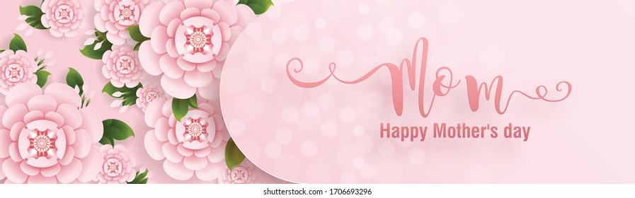 Mother's day greeting card with gold paper cut art craft style on color Background for greetings card, invitation.