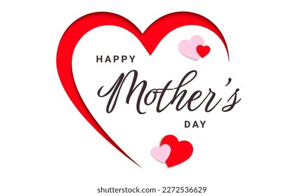 Mother's day greeting card. Heart shape paper element on white background. Mother's day love symbol. Vector illustration.