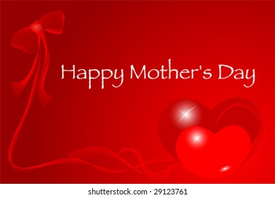 Mother's day greeting card with hearts and ribbons