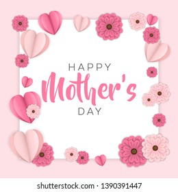 mother's day greeting card lettering with heart and flower background