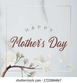 Mother's day greeting card with marble and flower background