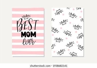 Mother's Day greeting card, greeting card for mom, flowers, hearts, bright stripes, spots and lettering, perfect for decor or poster