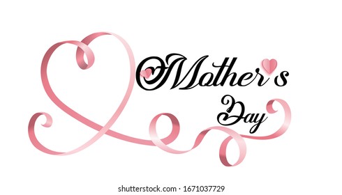 Mother's day greeting card with pink hearts and ribbon
