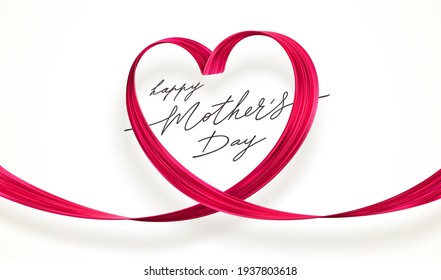 Mothers day greeting card with pink heart. Paint brush stroke in the shape of heart. Vector illustration with Love symbol.