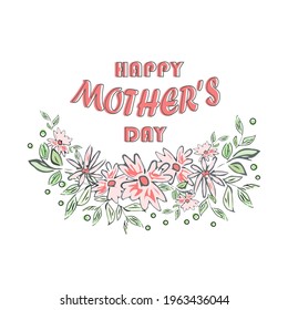 Mother's Day greeting card with pink flowers. Poster or banner template. Vector illustration.