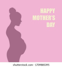 Mother's day greeting card. Pregnant woman silhouette. Vector illustration
