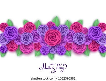 Mother's day greeting card with roses, lettering.  Flowers for banners,  posters, brochure, voucher discount, sale advertisement template.  Vector floral background. 