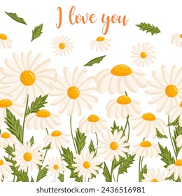 Mother's day greeting card. Seamless pattern for postcard or poster with daisies. Chamomile vector floral illustration for congratulations or decor etc. Festive template can add text.