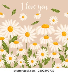 Mother's day greeting card. Seamless pattern for postcard or poster with daisies. Chamomile vector floral illustration for congratulations or decor etc. Festive template can add text.
