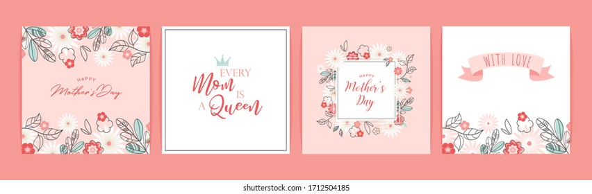 Mother's day greeting card set with flowers background. Happy Mother's day. can be use for sale advertisement, backdrop. vector illustration