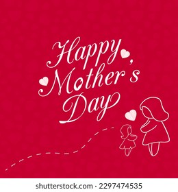 Mother's day greeting card. Social media banner. Vector banner and flying pink paper hearts. Symbols of love on isolated white background
