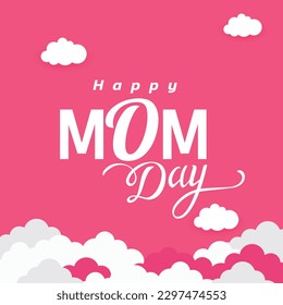 Mother's day greeting card. Social media banner. Vector banner and flying pink paper hearts. Symbols of love on isolated white background