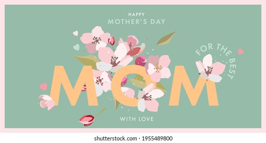 Mother's day greeting card with spring flowers in pastel colors and trendy text typography. Mothers day modern design template for greeting banner, fashion ads, poster, sale, social media, promotion