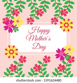 Mother's Day greeting card with square frame and paper cut flowers