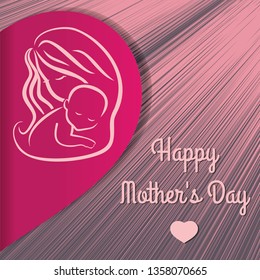 Mother's day greeting card with symbol of mom and baby. Vector illustration.