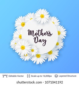 Mother's day greeting card template. Beautiful flowers and greeting text. Vector background.