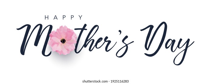 Mother's Day greeting card template with pink flower. Mom's Day banner template. Vector illustration background for party invitation, greeting card, web, social media.