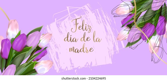 Mothers day greeting card template. print-ready postcard mockup. Inscription in Spanish: Happy Mother's Day. Flyer congratulations on international women's day. Banner layout.