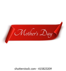 Mother's day, greeting card template. Red, curved, paper banner isolated on white background. Vector illustration