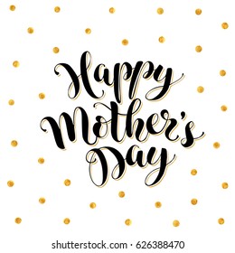 Mother's Day greeting card template. Happy Mothers day wording with golden dots on background.