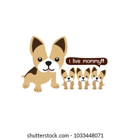 Mother's day greeting card. Vector illustration. Cute dogs with their mother.