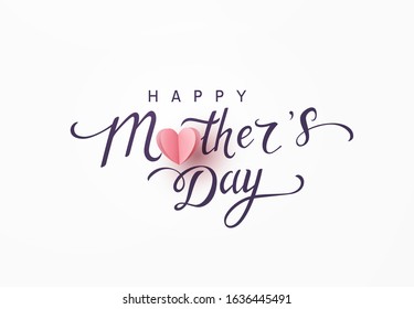 Mother's day greeting card. Vector pink love symbol in shape of heart and Happy Mother's Day calligraphy on gray background. 
