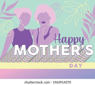 Mother's day greeting card. Vector banner. Cartão de dia das mães. Post mothers day. Modern candy colors.