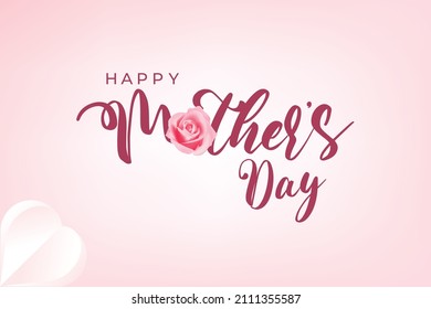 Mother's day greeting card. Vector banner pink hearts. Symbols of love on pink background