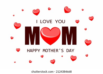 Mother's day greeting card. Vector illustration of happy mother's day with heart symbol on white background. Mother's love
