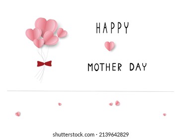 Mother's Day greeting card vector banner and pink paper heart balloon. Symbol of love on pink background.
