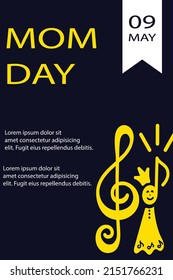 Mother's day greeting card. Vector banner. Symbols of love on black background