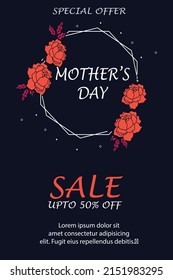 Mother's day greeting card. Vector banner with girl. Symbols of love on white background