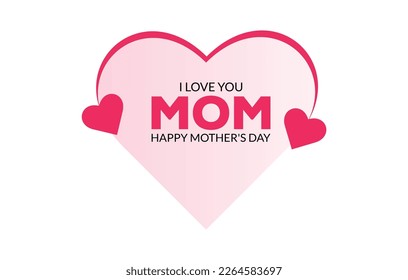 Mother's day greeting card. Vector banner with girl and flying pink paper hearts. Symbols of love on white background. Mother's day greeting card with beautiful blossom flowers background