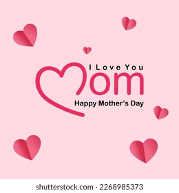 Mother's day greeting card. Vector banner with flying pink paper hearts. Love symbol on white background,This image is about happy women day, mother, female, and International Women's Day.Copyspace 