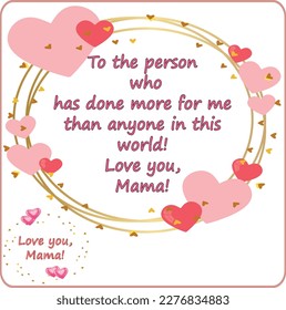 Mother's Day greeting card Vector banner with hearts and lovely text Symbols of love on white background