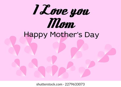 Mother's day greeting card. Vector banner with flying pink paper heart. Love symbol on white background. Design for Happy mother's day greeting. Vector Illustration.