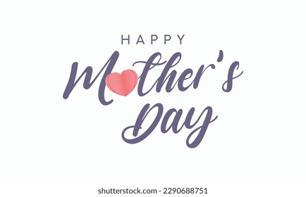 Mother's Day greeting card. Vector pink love symbol in heart shape and Happy Mother's Day calligraphy on gray background.
