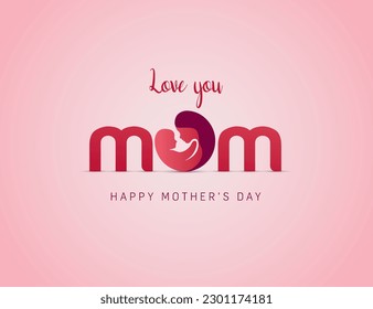 Mother's day greeting card. Vector banner with pink mother Symbols of love on white background.
