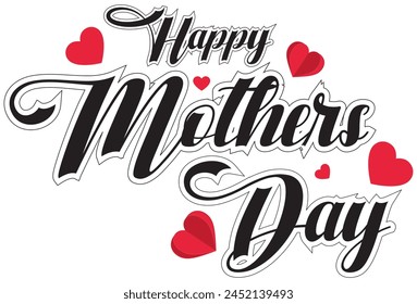 Mother's day greeting card. Vector red love symbol in shape of heart and Happy Mother's Day calligraphy on white background.