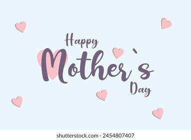 Mother's day greeting card. Vector banner with flying pink paper hearts. Symbols of love on background.