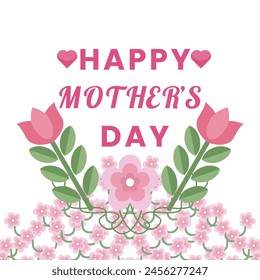 Mother's day greeting card. Vector banner illustration design with floral flowers hearts and text Happy Mother's Day for celebration international mom holiday