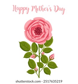 Mother's day greeting card. Vector rose flower. Floral illustration for greeting card, poster, banner, decor etc.