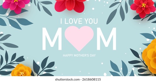 Mother's day greeting card. Vector banner with flowers. Vector illustration