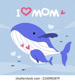 Mother's day greeting card with whale.